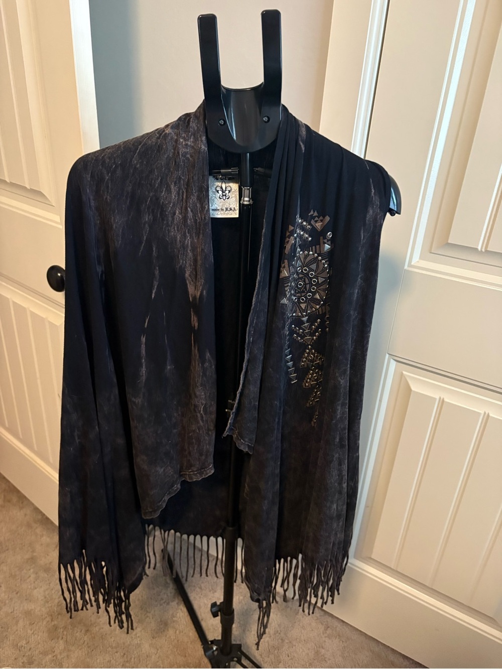 Vocal Black Embroidered Fringe Shawl Jacket
